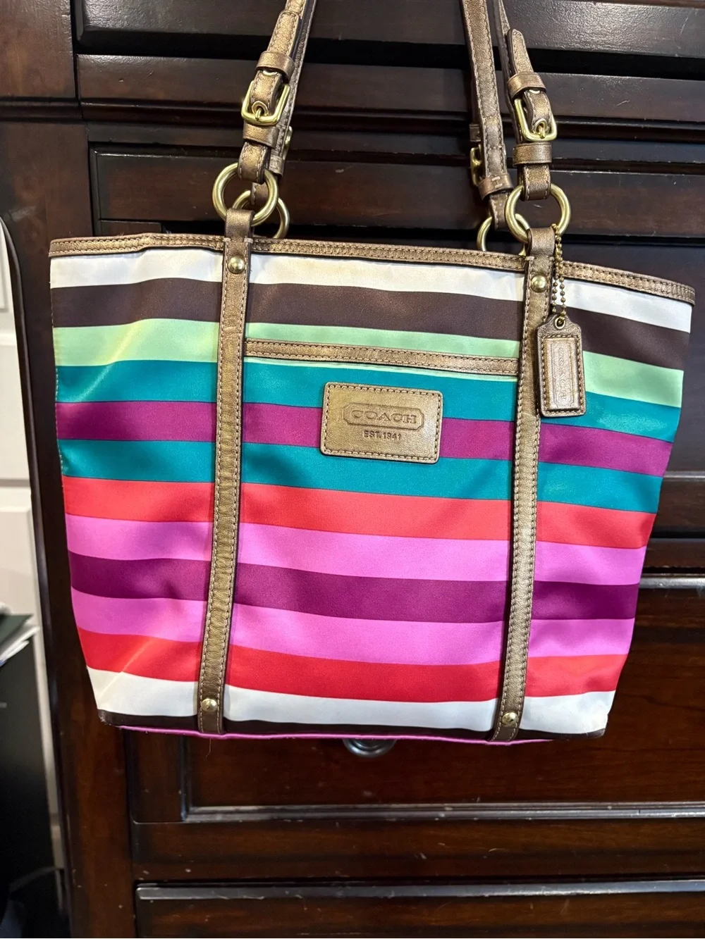 Coach Legacy Striped Sateen Tote